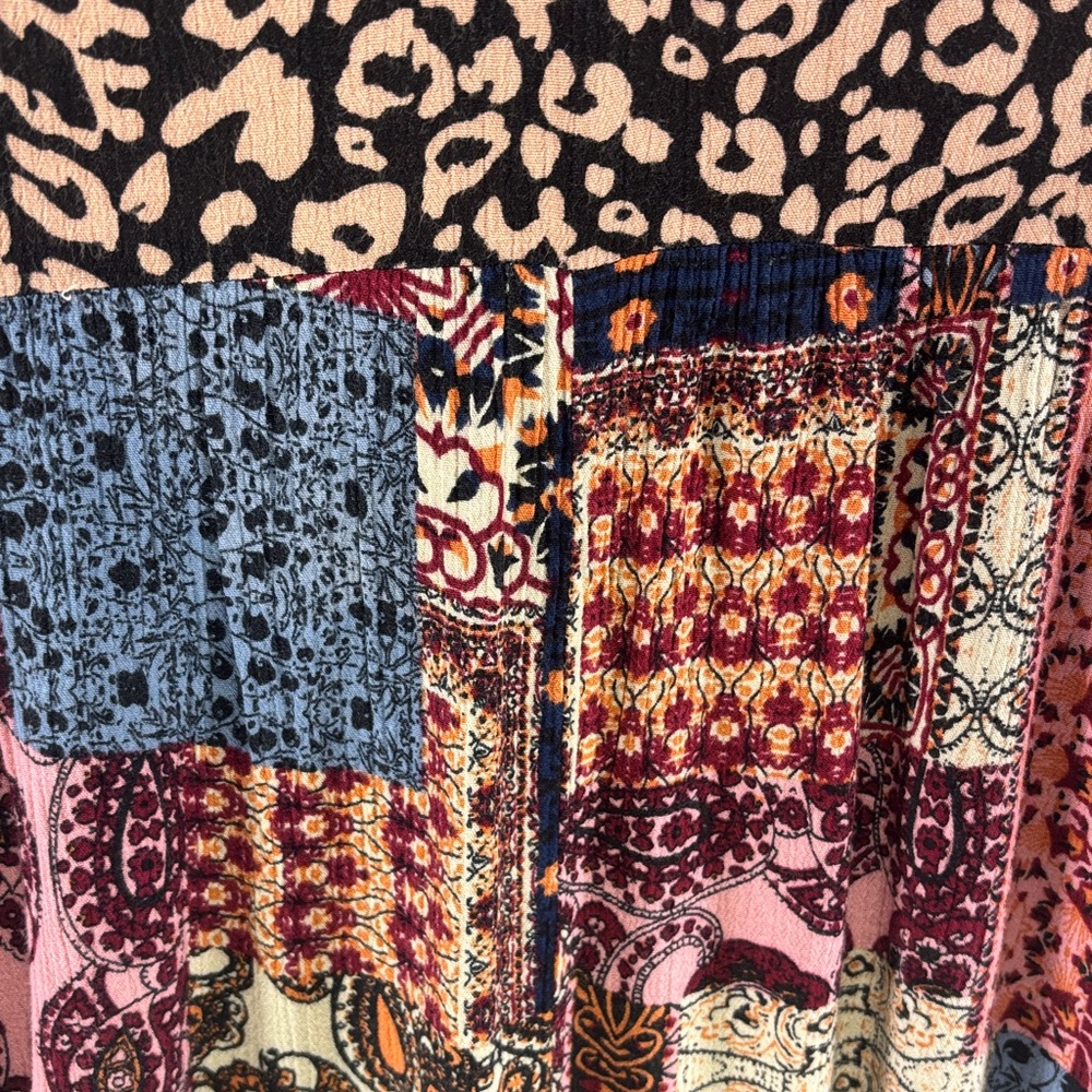 Umgee Mixed Print Patchwork Boho Long Sleeve Dress Size L - Picture 3 of 8